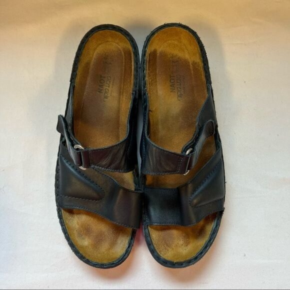 Naot Black Leather Slip On Double Strap Sandals Sz 42 US 11 - Picture 6 of 9